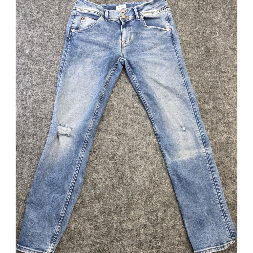 Hudson W28 Blue Denim Light Wash Collin Skinny Ankle, Destroyed Back Hem